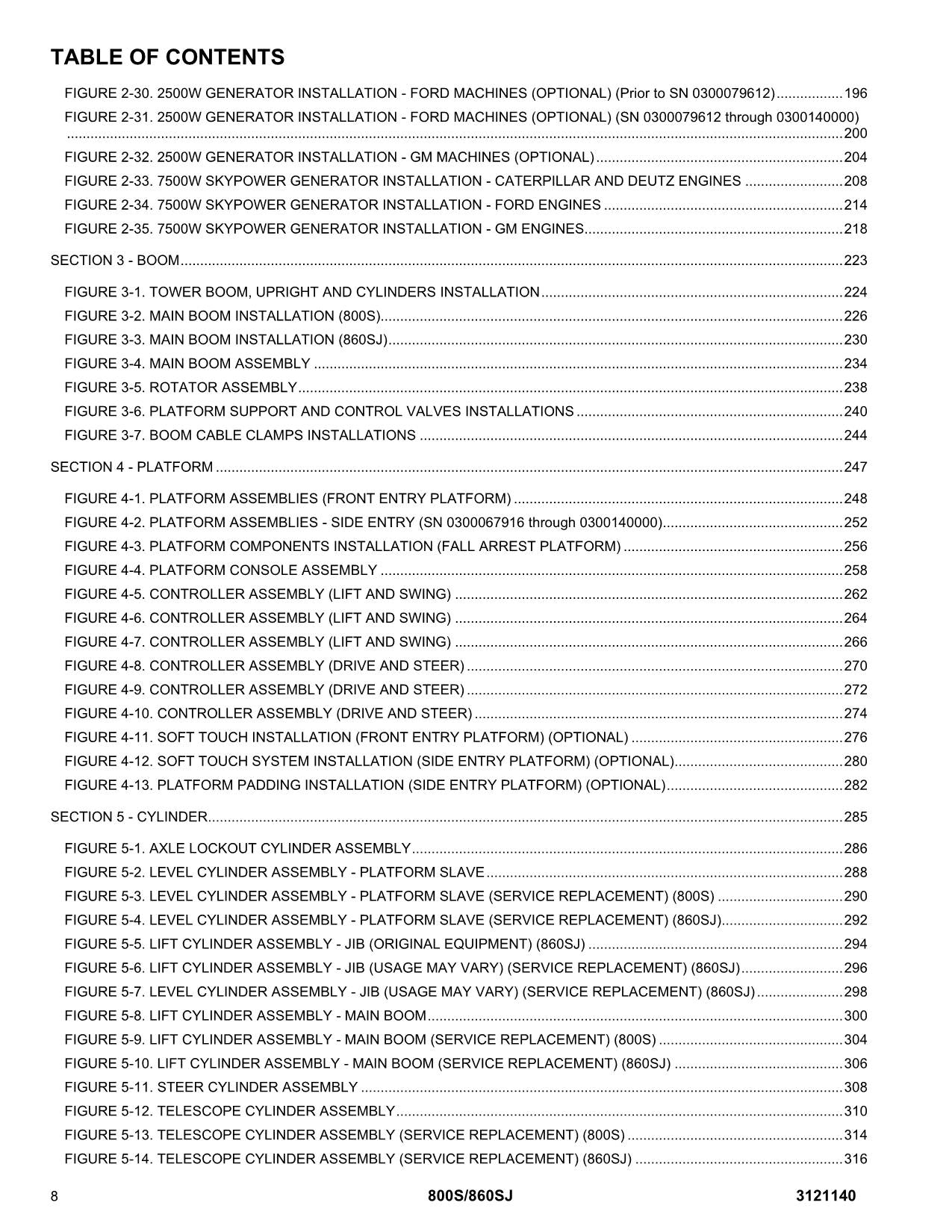 JLG 800S 860SJ Boom Lift Parts Catalog Manual Prior to 0300140000