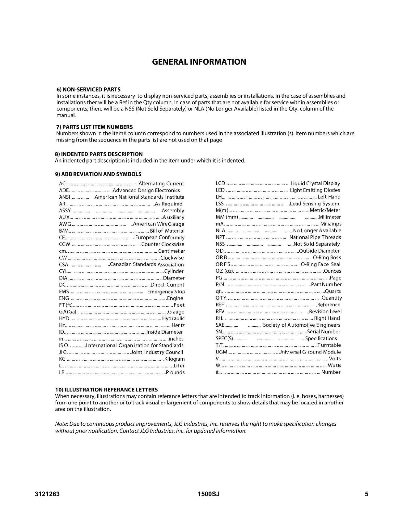 JLG 1500SJ Scissor Lift Parts Catalog Manual