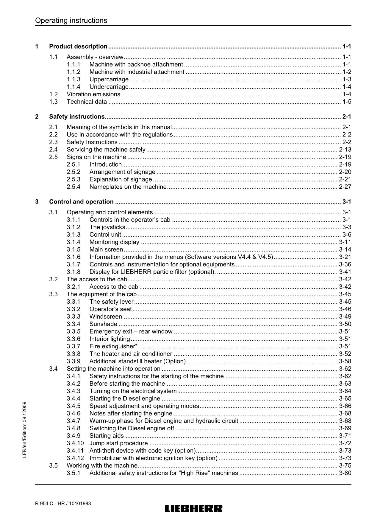 Liebherr R954 C - HR Excavator Operators manual