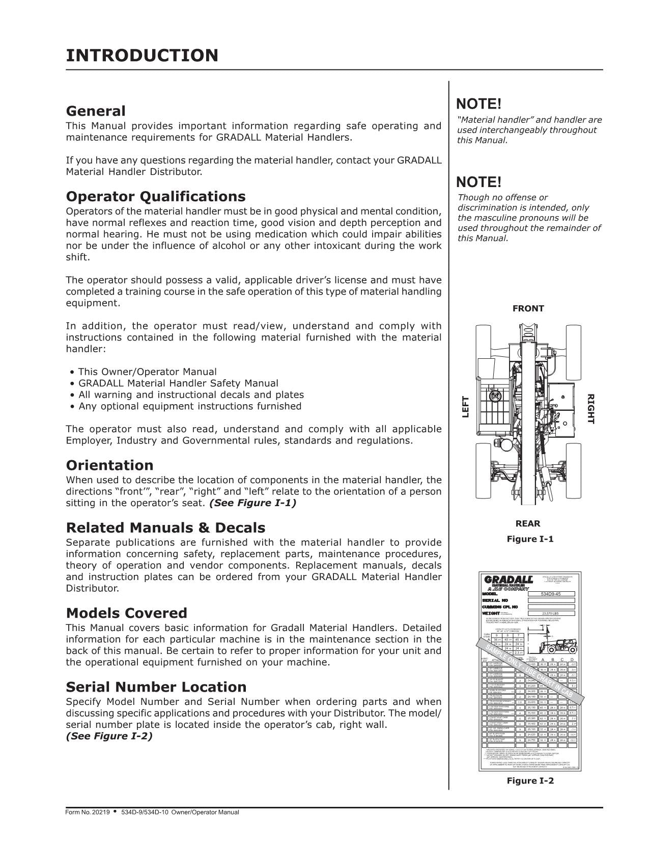 GRADALL JLG 534D-10 534D-9 Telehandler Maintenance Operation Operators Manual