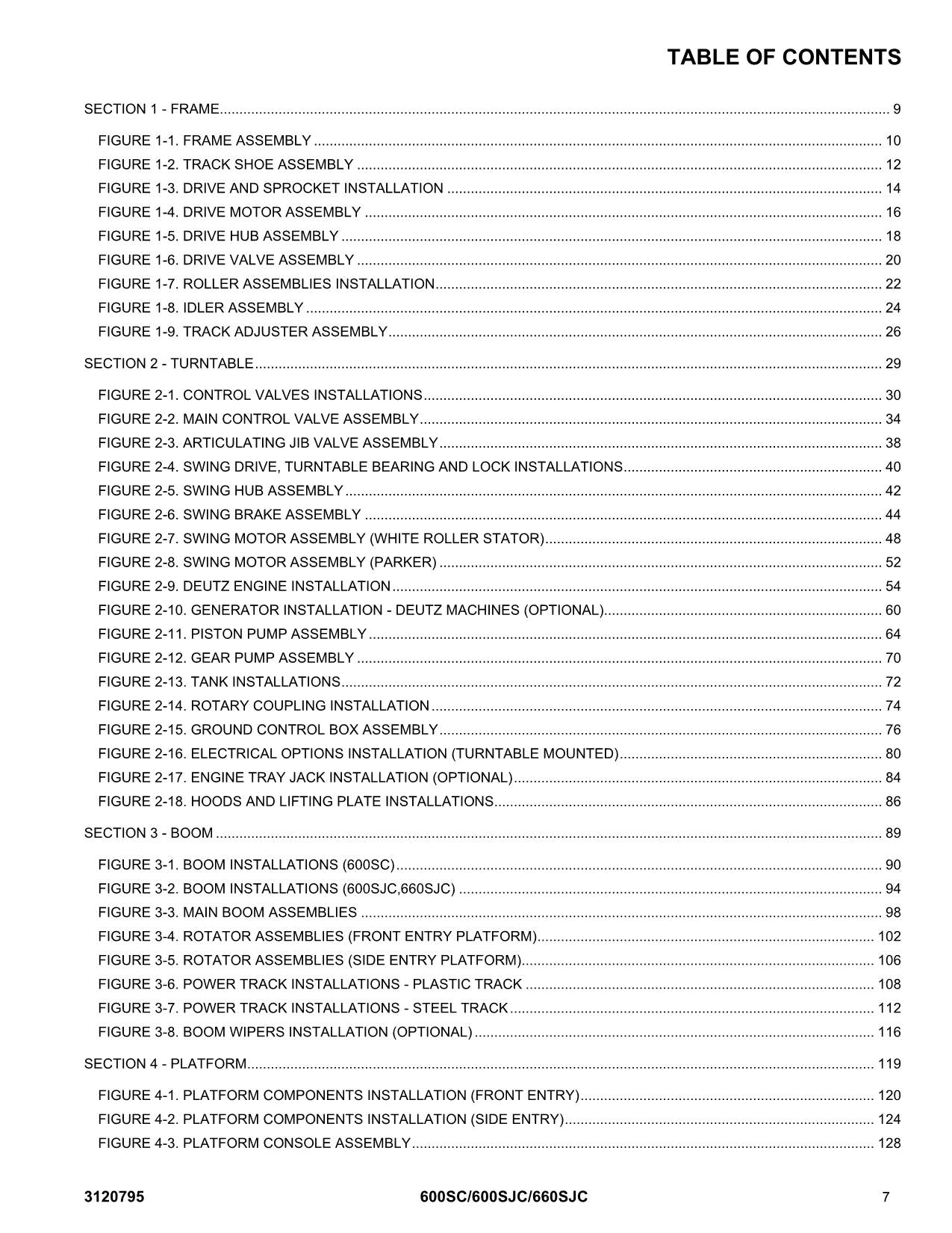 JLG 600SC 600SJC 660SJC Boom Lift Parts Catalog Manual Chassi