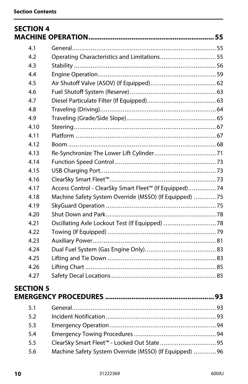 JLG 600AJ Boom Lift Maintenance Operation Operators Manual 31222369