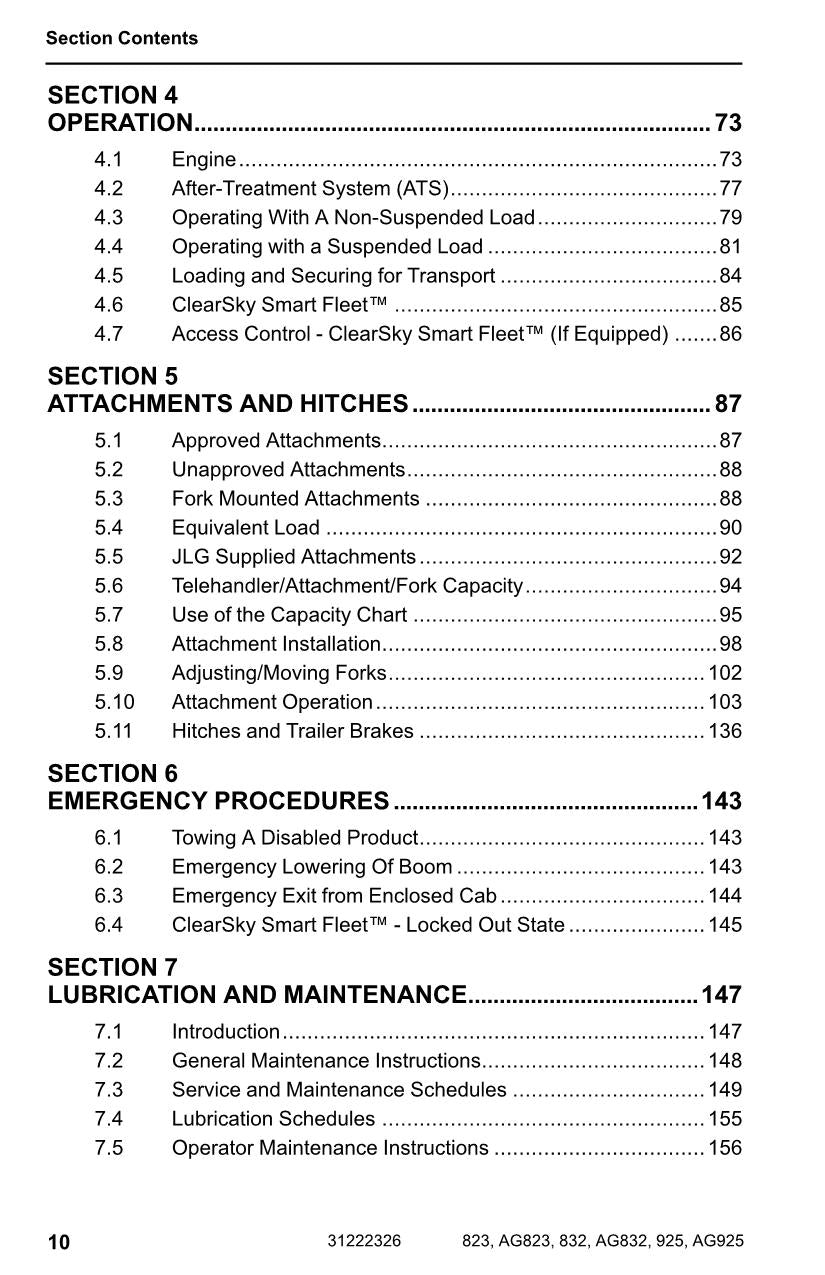 JLG 823 832 925 AG823 AG832 AG925 Telehandler Operators Manual