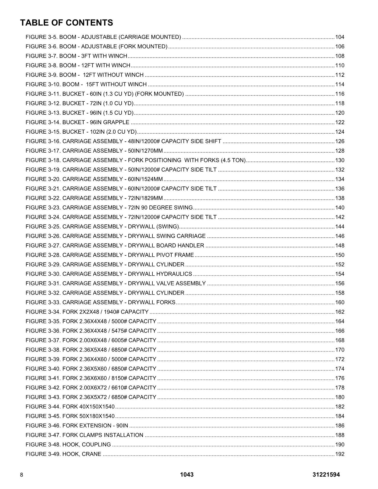 JLG 1043 Telehandler Parts Catalog Manual 31221594