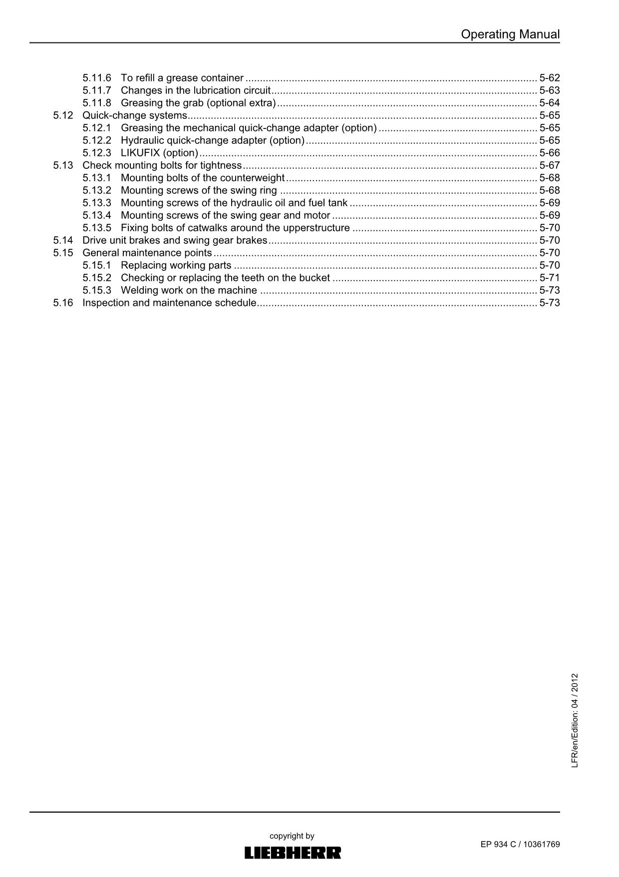 Liebherr EP934 C Excavator Operators manual