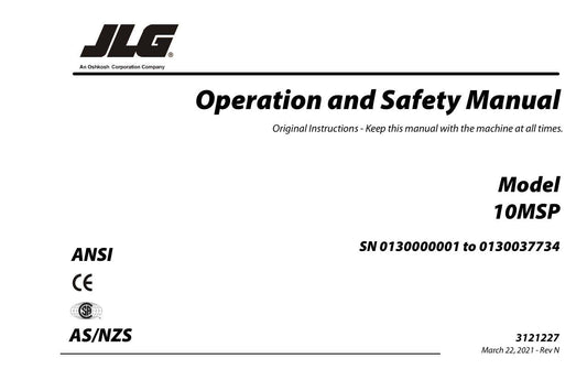 JLG 10MSP Vertical Mast Maintenance Operation Operators Manual 3121227