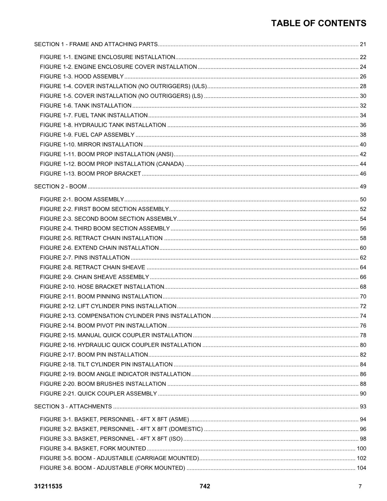 JLG 742 Telehandler Parts Catalog Manual 31211535