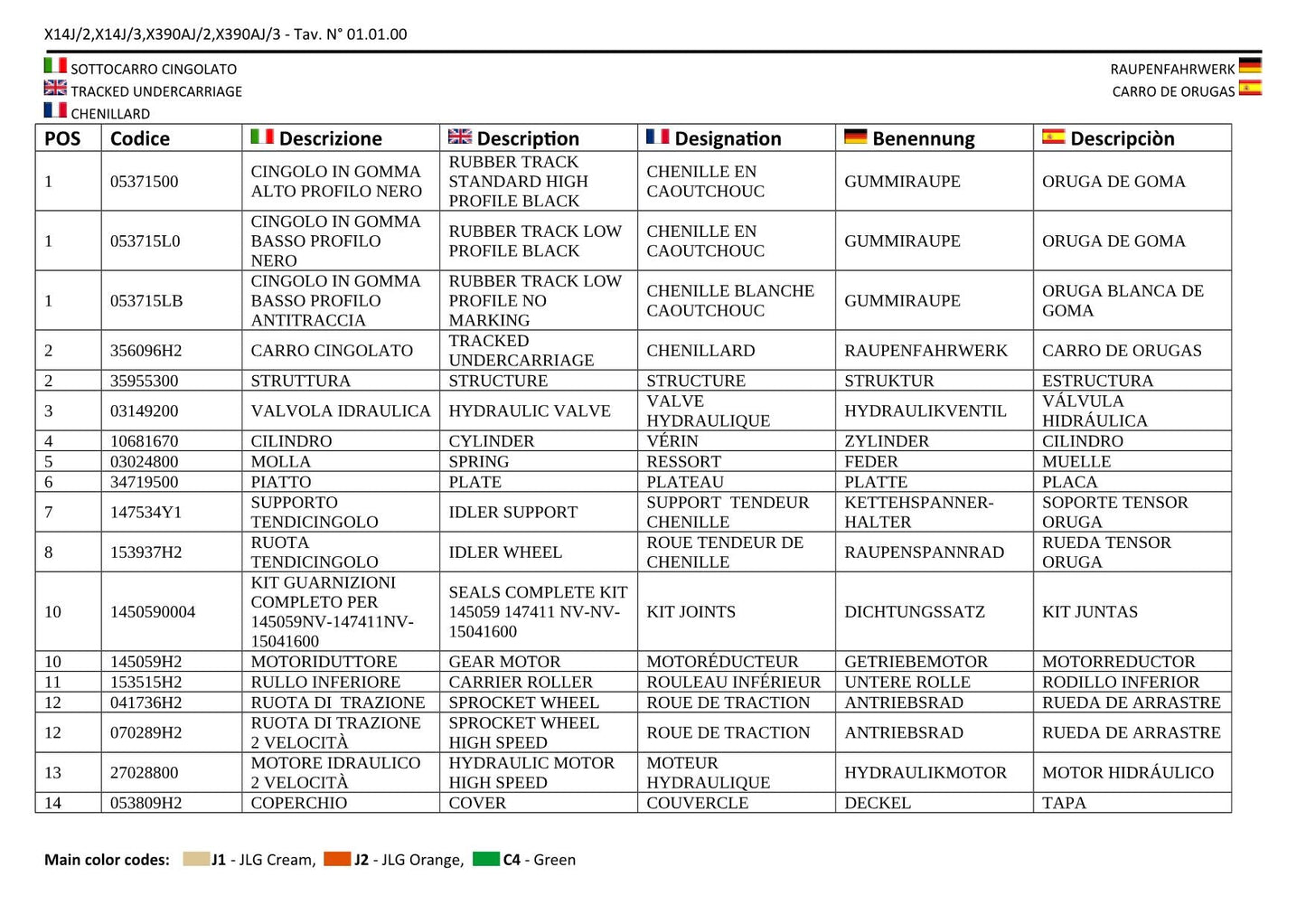 JLG X14J X390AJ Compact Crawler Boom Parts Catalog Manual