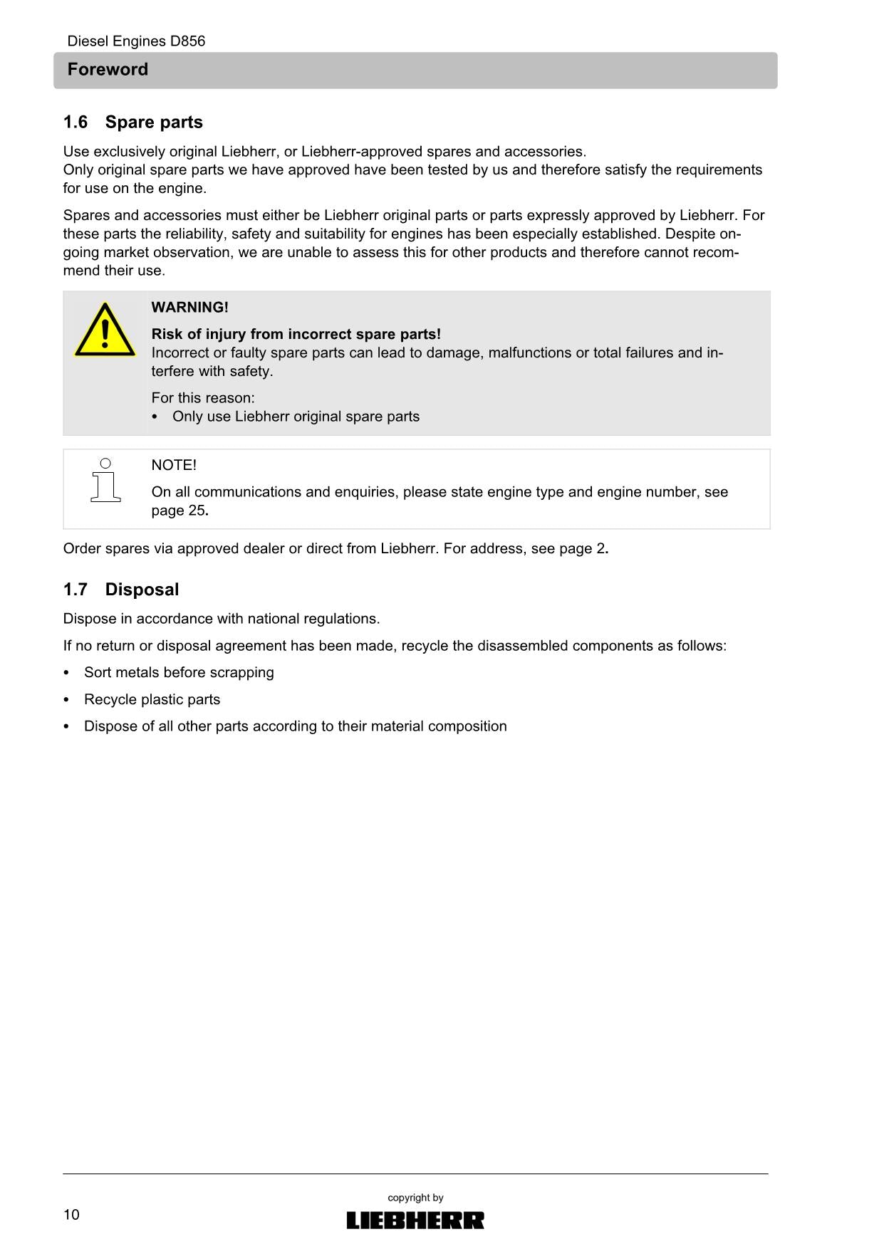 Liebherr D856 engine Operators manual