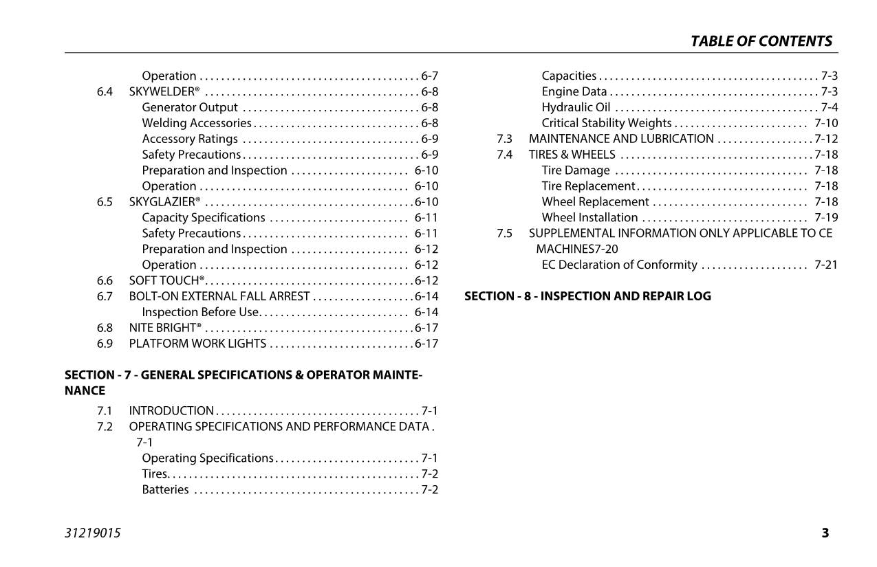 JLG H800AJ Boom Lift Maintenance Operation Operators Manual 31219015