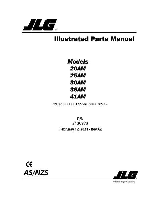 JLG 20AM 25AM 30AM 36AM 41AM Vertical Mast Parts Catalog Manual