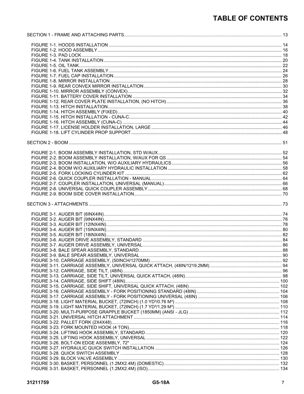 JLG G5-18A Telehandler Parts Catalog Manual 31211759