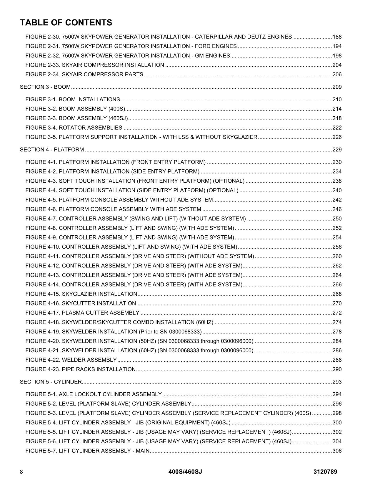 JLG 400S 460SJ Boom Lift Parts Catalog Manual Prior to 0300096000