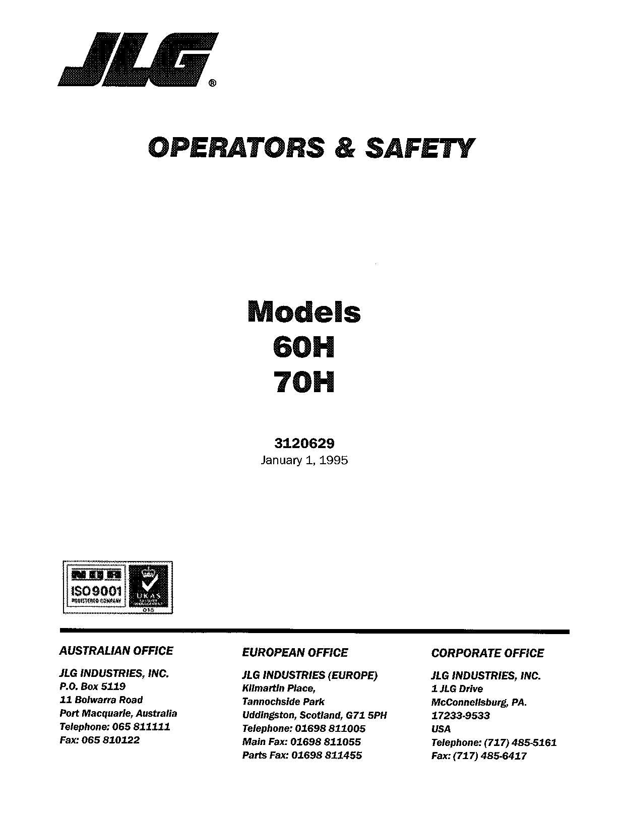 JLG 60H 70H Scissor Lift Maintenance Operation Operators Manual