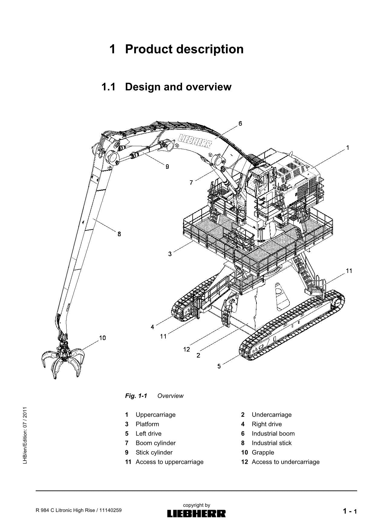 Liebherr R984 C Litronic High Rise Excavator Operators manual