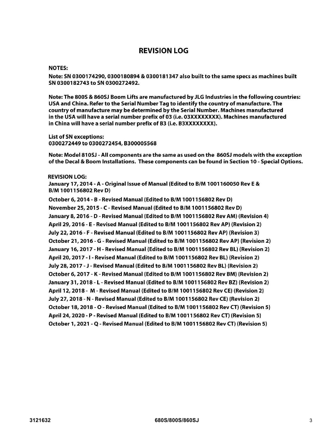 JLG 680S 800S 860SJ Boom Lift Parts Catalog Manual