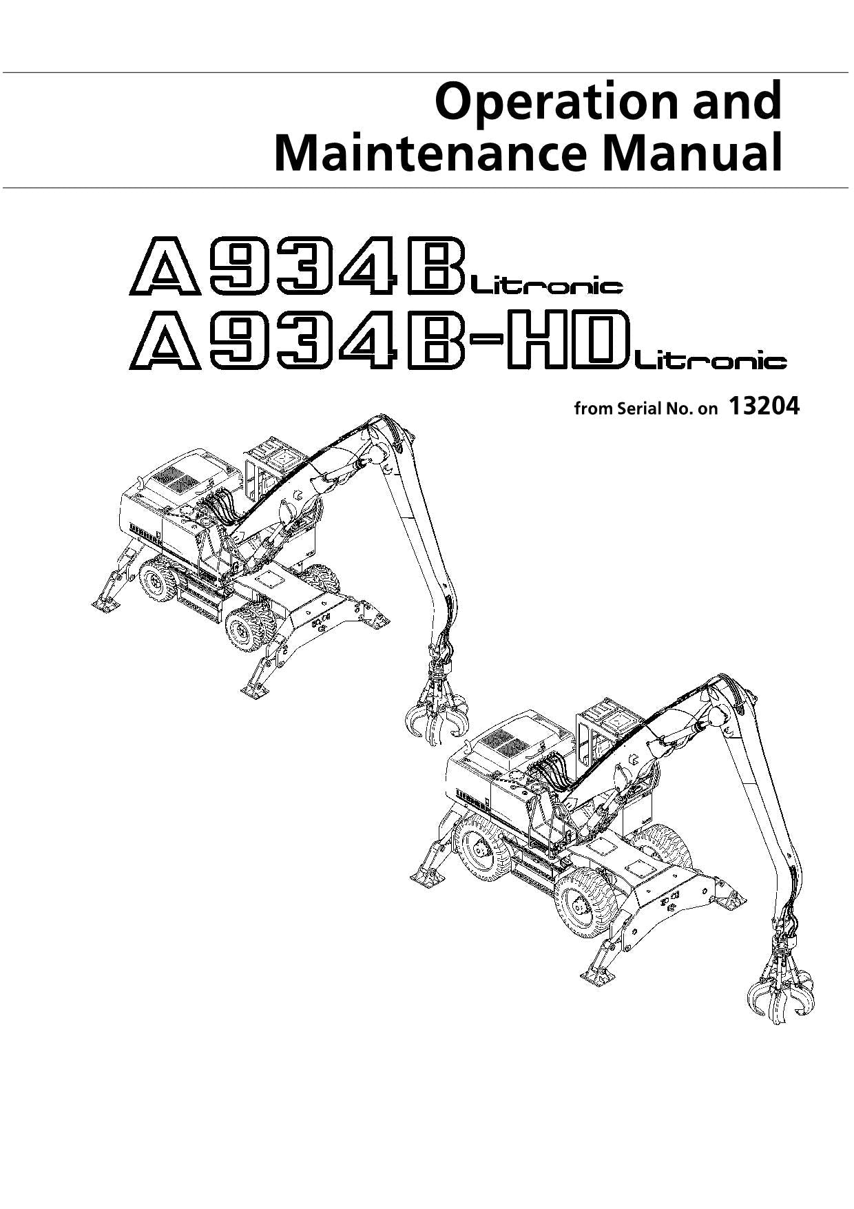 Liebherr A934 B LITRONIC A934 B-HD LITRONIC Excavator Operators manual