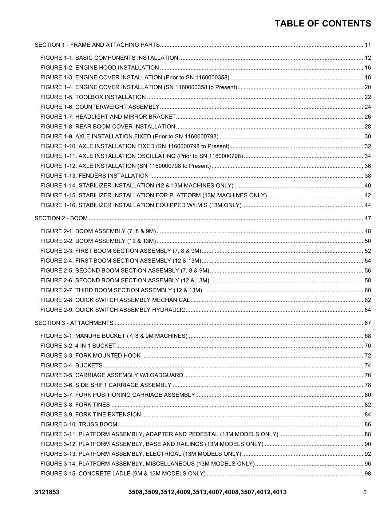 JLG 3507 3508 3509 3512 3513 Telehandler Parts Catalog Manual