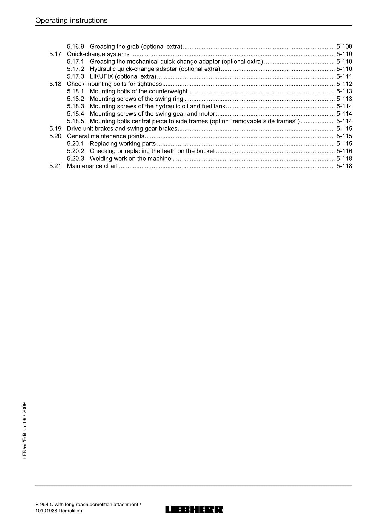 Liebherr R954 C Demolition Excavator Operators manual serial 23166