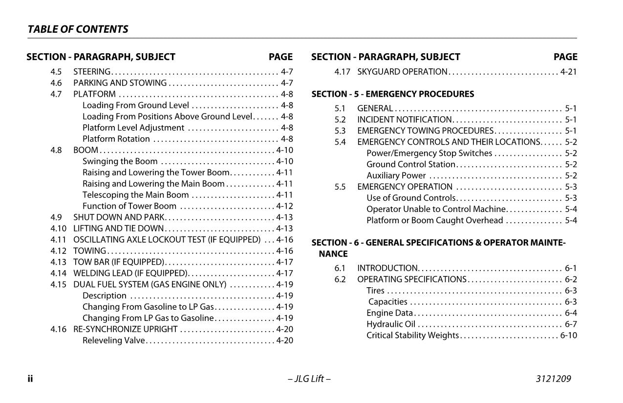 JLG 800A 800AJ Boom Lift Maintenance Operation Operators Manual 3121209