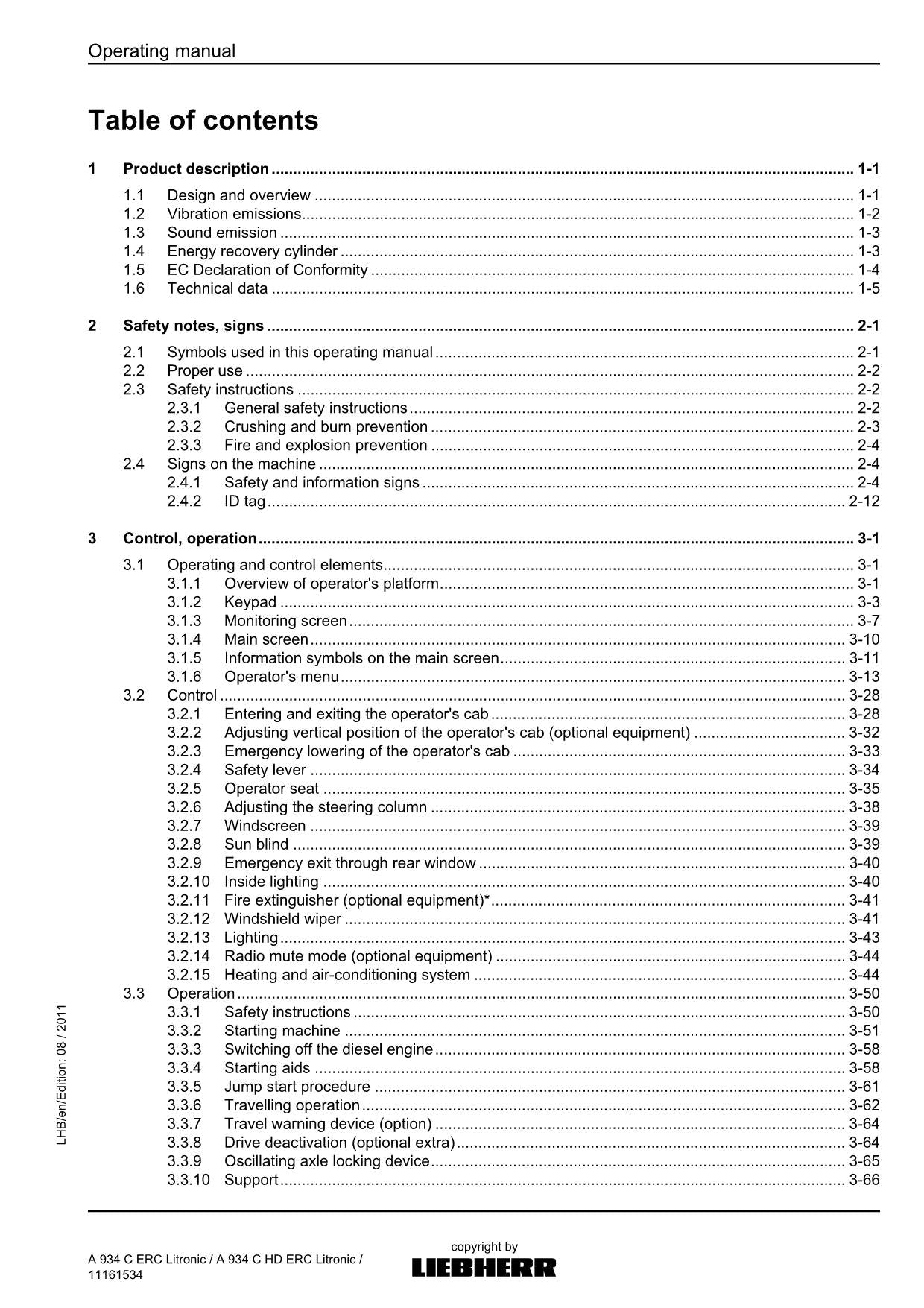 Liebherr A934 C ERC Litronic A934 C HD ERC Litronic Excavator Operators manual