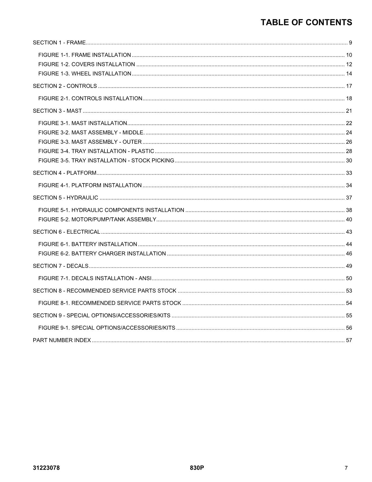 JLG 830P Vertical Mast Parts Catalog Manual