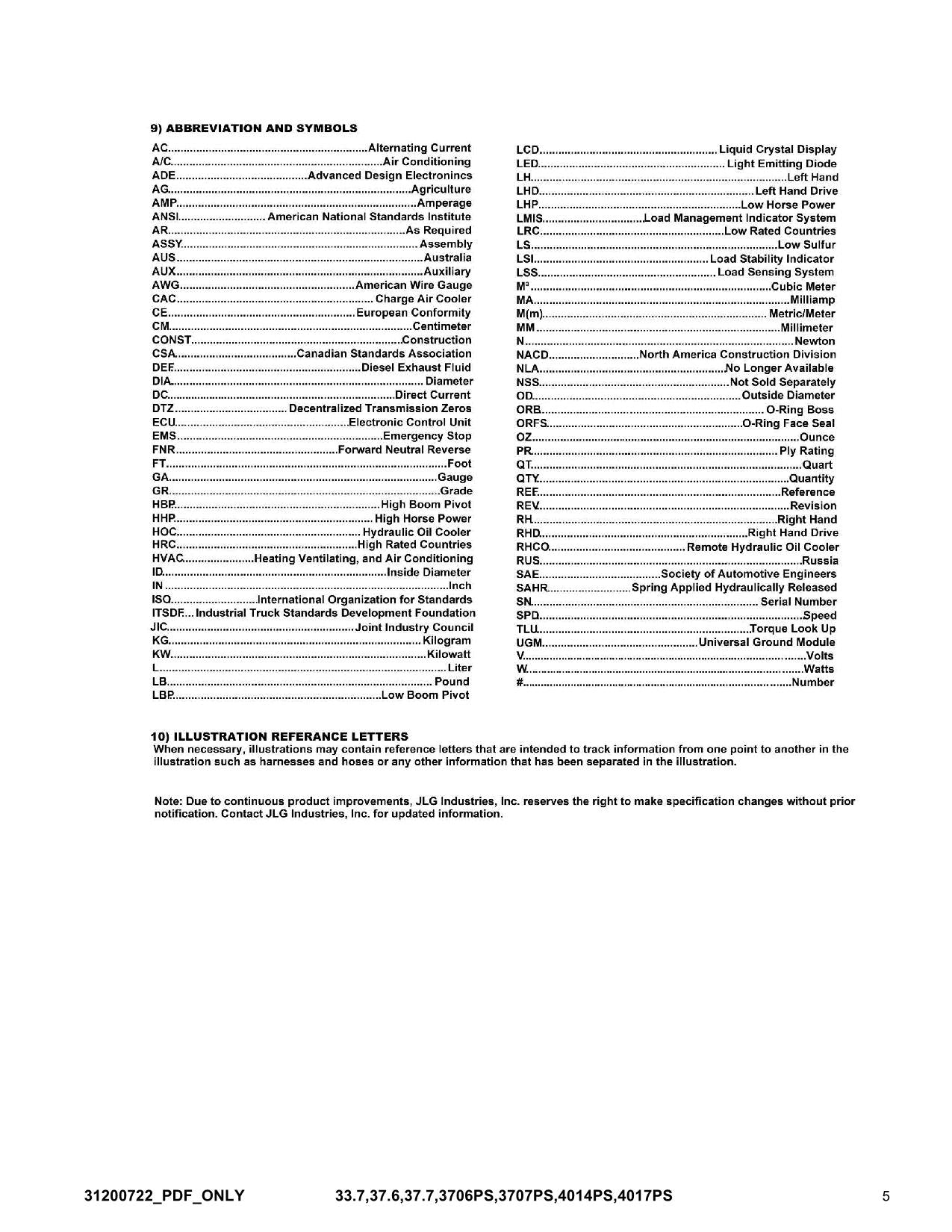 JLG 33.7 37.6 37.7 3706PS 3707PS 4014PS 4017PS Telehandler Parts Catalog Manual