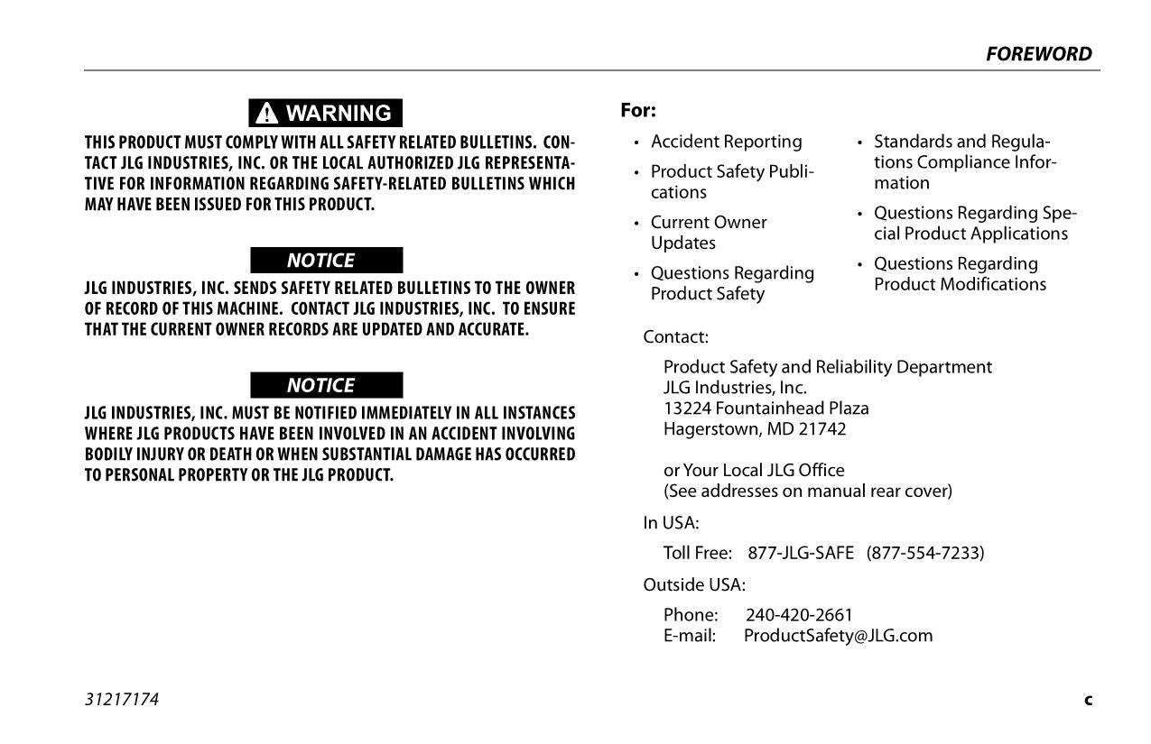 JLG 530LRT Boom Lift Maintenance Operation Operators Manual