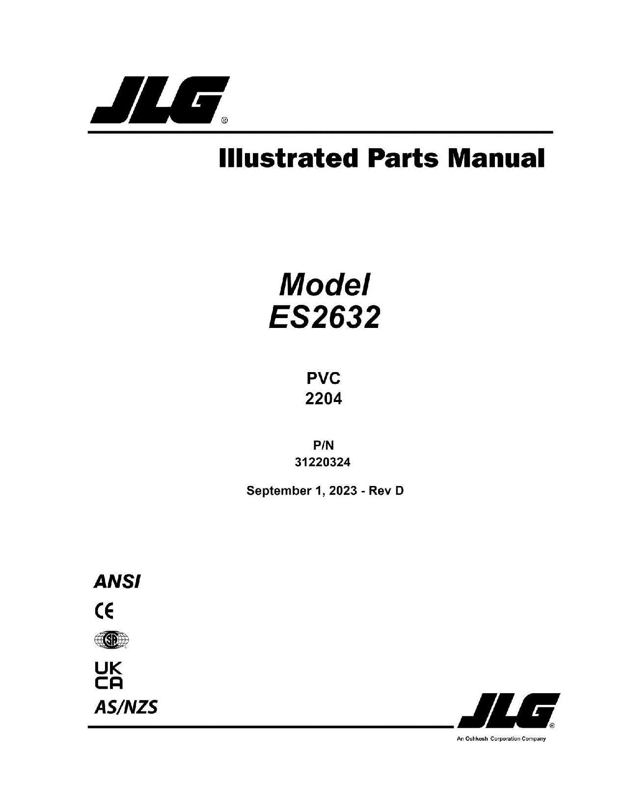 JLG  ES2632 Scissor Lift Parts Catalog Manual