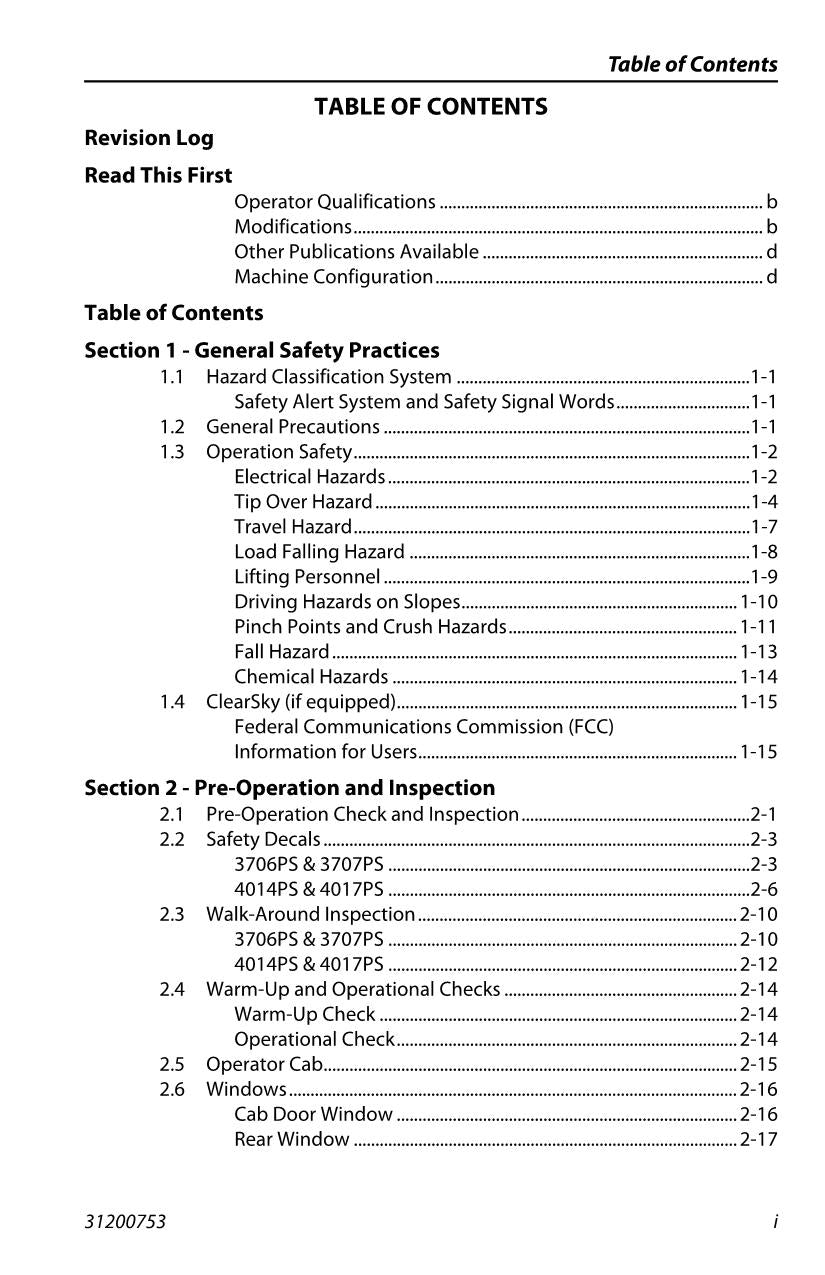 JLG 3706PS 3707PS 4014PS 4017PS Telehandler Operators Manual