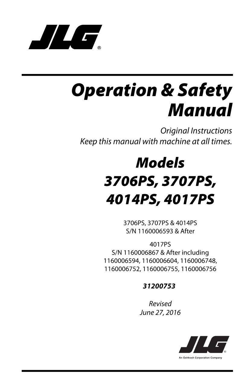 JLG 3706PS 3707PS 4014PS 4017PS Telehandler Operators Manual