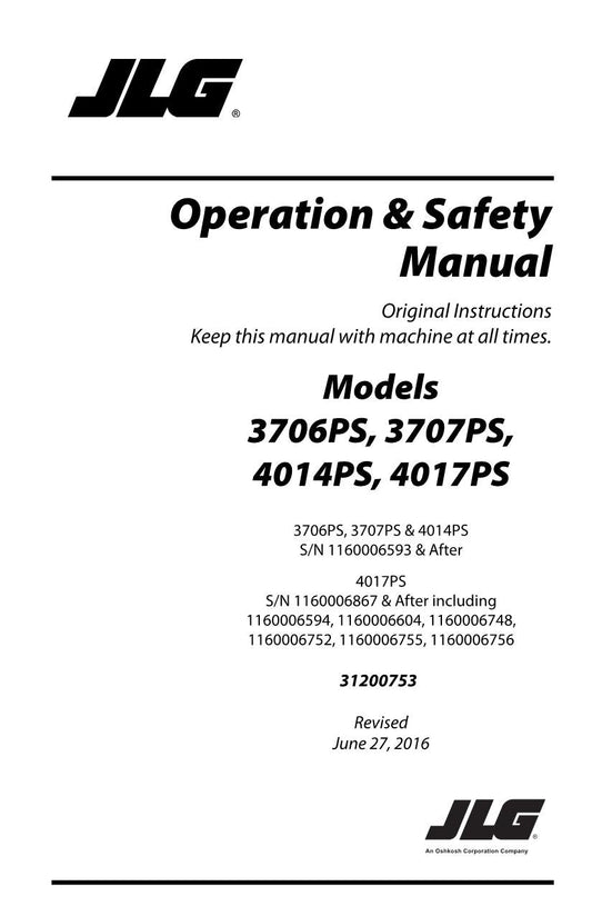 JLG 3706PS 3707PS 4014PS 4017PS Telehandler Operators Manual