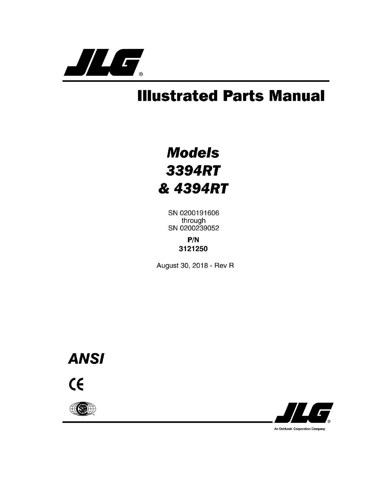 JLG 3394RT 4394RT Scissor Lift Parts Catalog Manual 0200191606-0200239052