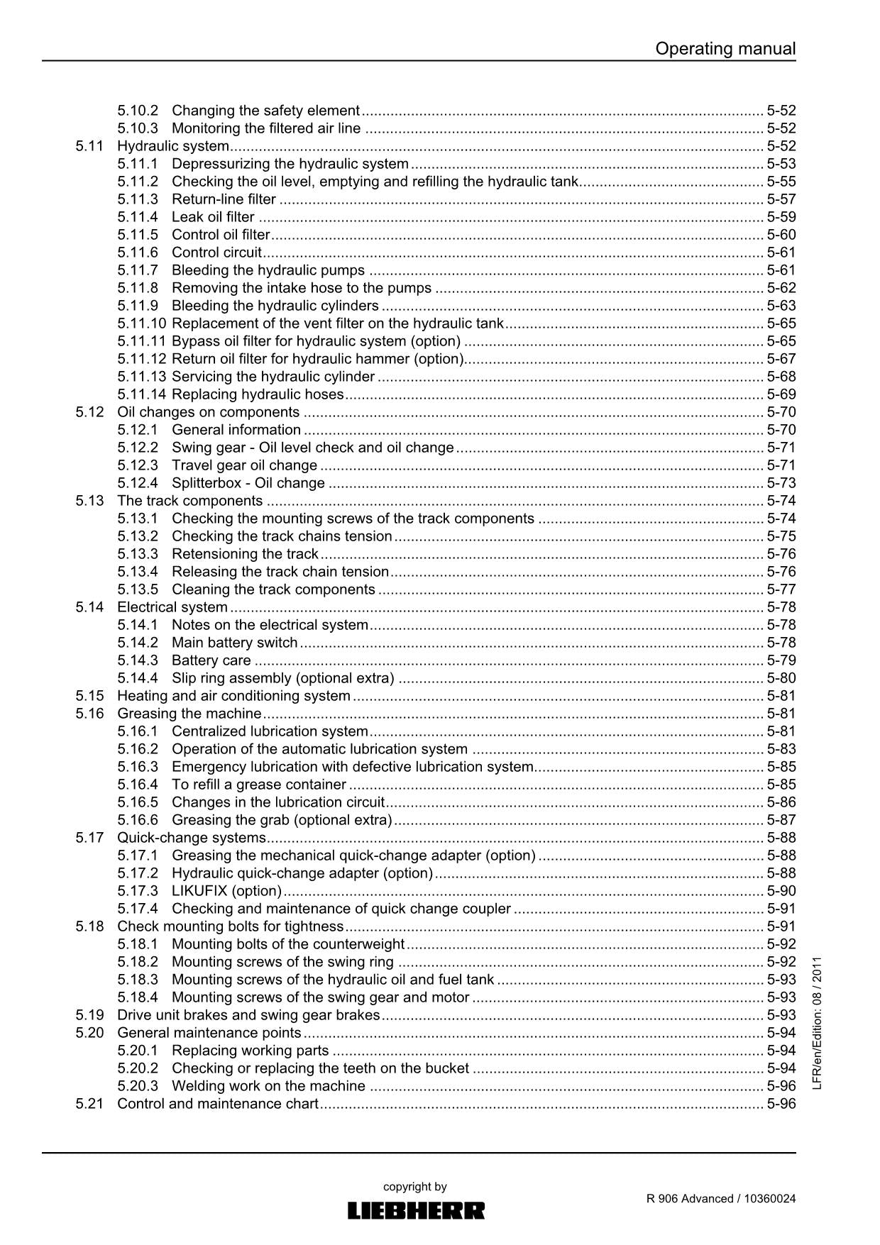 Liebherr R906 Advanced Excavator Operators manual serial 31144