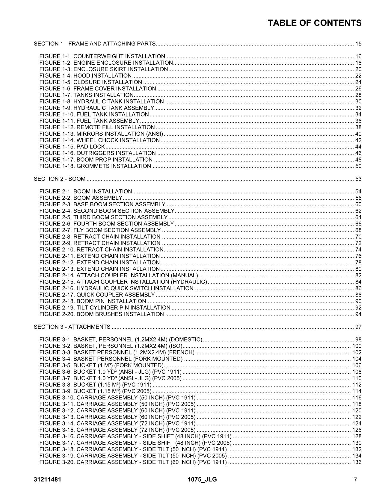 JLG 1075 Telehandler Parts Catalog Manual 31211481