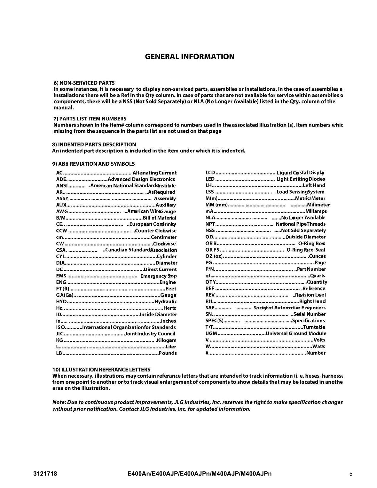 JLG M400AJP M400AJPnarrow Boom Lift Parts Catalog Manual