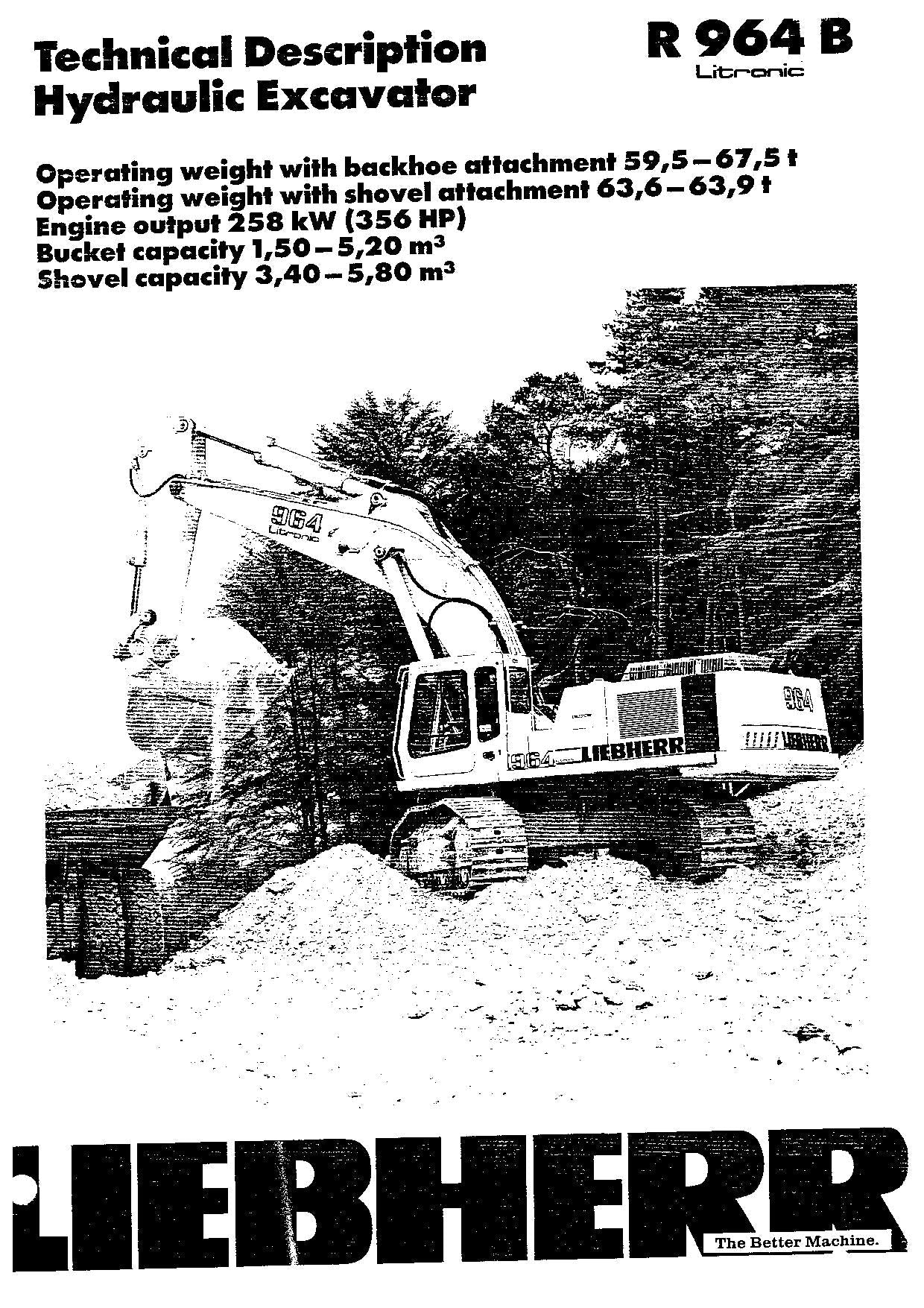 Liebherr R964 B Litronic Excavator Operators manual serial 5050