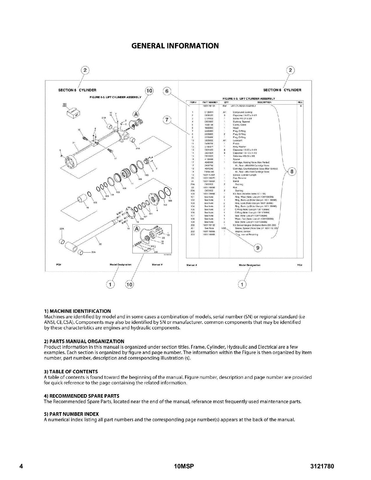 JLG 10MSP Vertical Mast Parts Catalog Manual