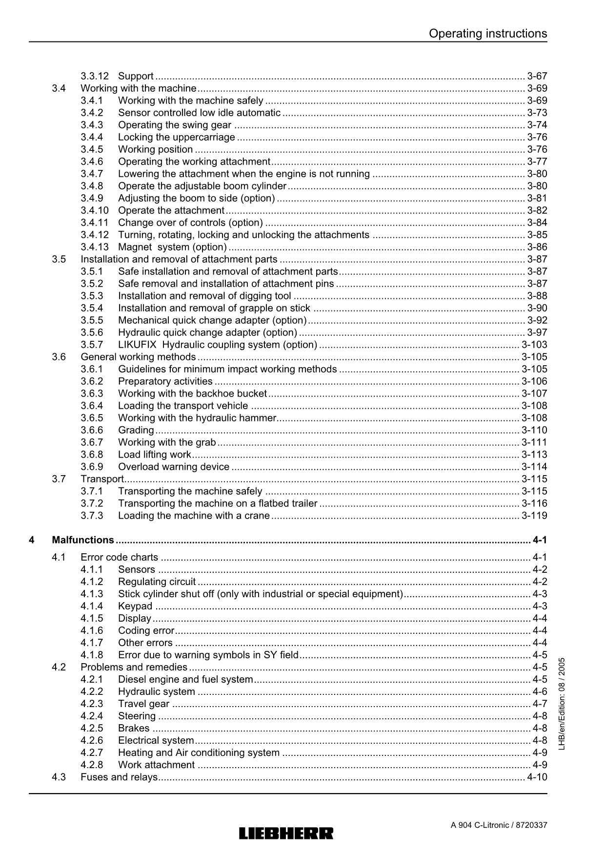 Liebherr A904 C-Litronic Excavator Operators manual serial 441