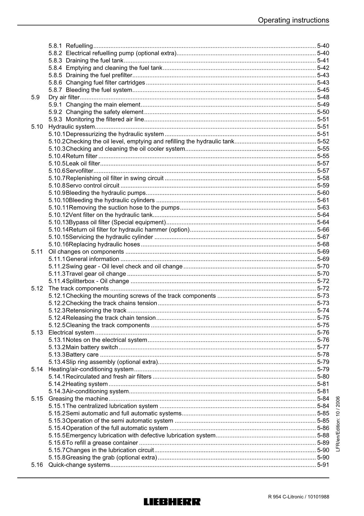 Liebherr R954 C Litronic Excavator Operators manual serial 14968