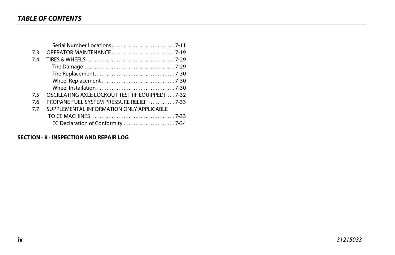 JLG 600S 660SJ Boom Lift Maintenance Operation Operators Manual 31215033