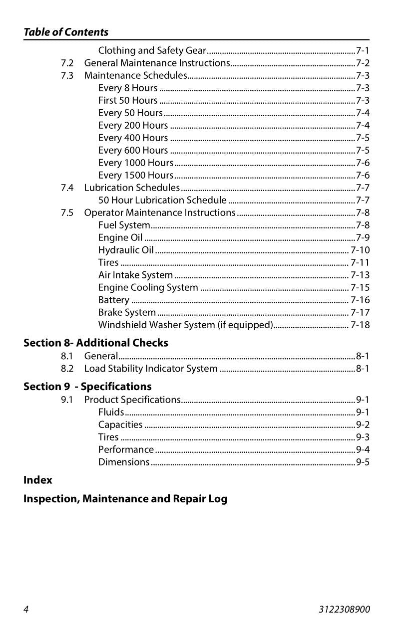 JLG 313 Telehandler Maintenance Operation Operators Manual