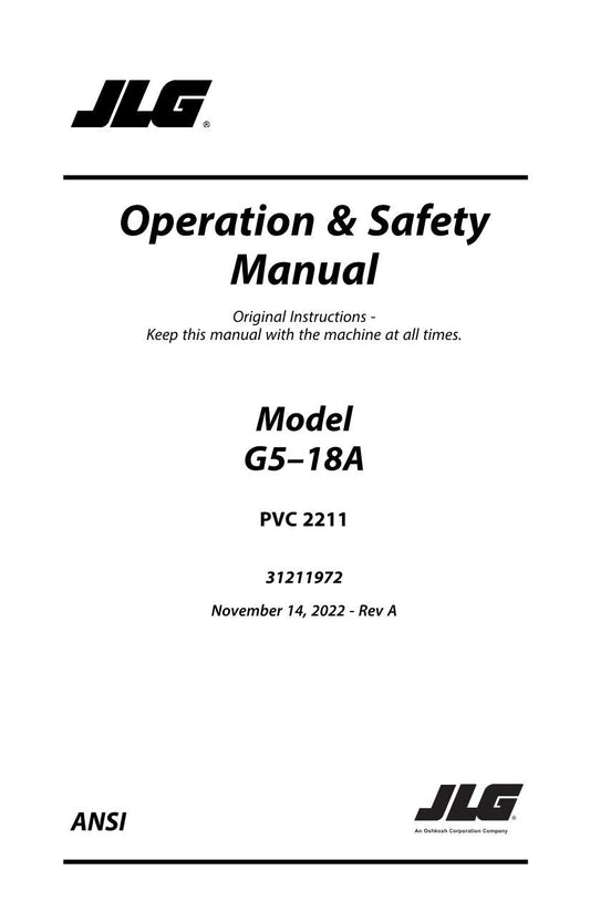 JLG G5-18A Telehandler Maintenance Operation Operators Manual 31211972