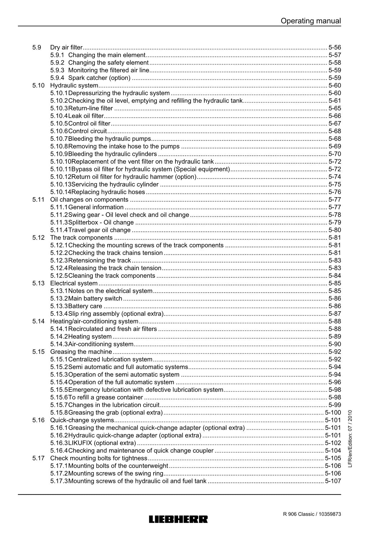 Liebherr R906 Classic Excavator Operators manual serial 27415