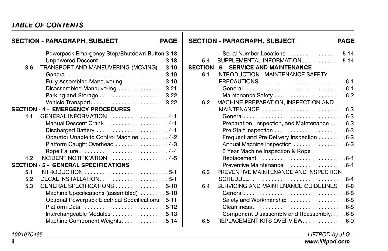 JLG FS60 FS80 Vertical Mast Operators Parts Catalog Service Manual