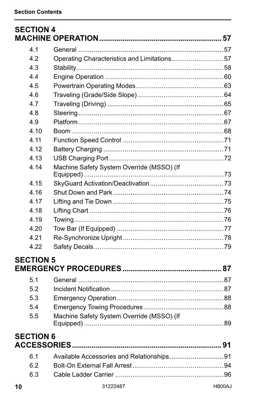 JLG H800AJ Boom Lift Maintenance Operation Operators Manual 31222487