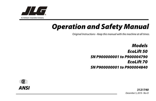 JLG Ecolift 50 Ecolift 70 Vertical Mast Maintenance Operation Operators Manual