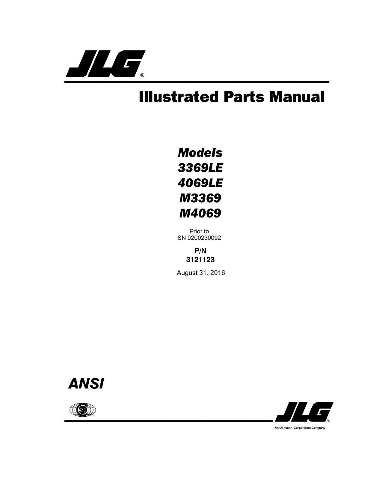 JLG 3369LE 4069LE M3369 M4069 Scissor Lift Parts Catalog Manual 3121123