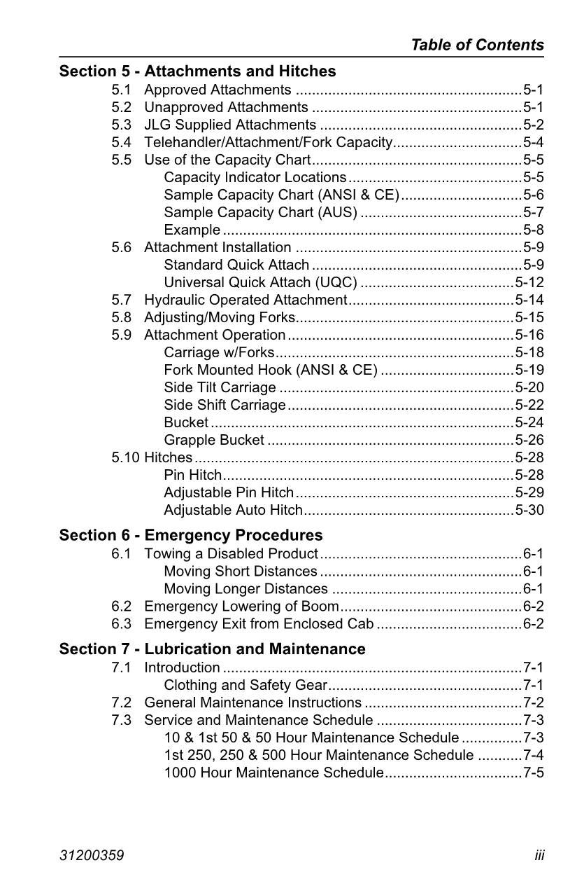 JLG 2505H G5-18A Telehandler Maintenance Operation Operators Manual 31200359