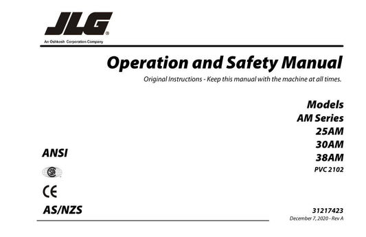 JLG 25AM 30AM 38AM Vertical Mast Maintenance Operation Operators Manual 31217423